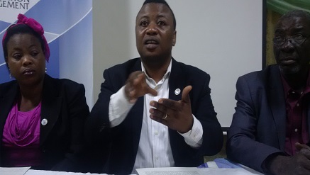 (L-r): Abiola Juliana, membership coordinator, Dr. Oyedokun Oyewole, president /chairman, Governing Council, and Musa Zubairu, Registrar, all from the Institute of Information Management (IIM-Africa), during a press conference on forthcoming Public Lecture/induction ceremony held in Lagos on Monday.